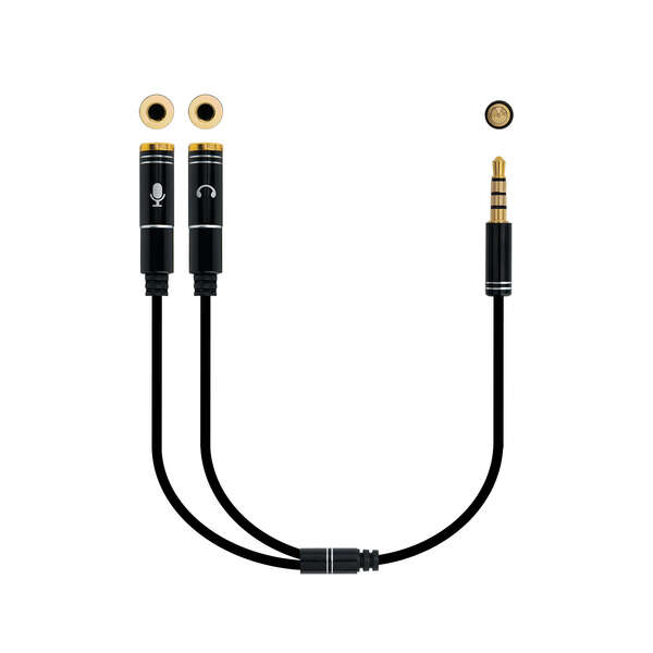 nanocable cable adaptador audio jack 3.5mm macho 4 pines a 2x jack 3.5mm hembra 3 pines 0.30m color negro
