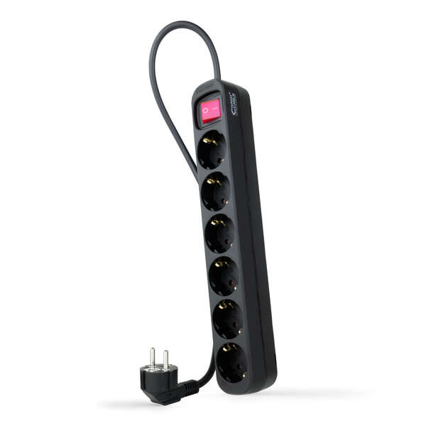 nanocable regleta de proteccion con 6 shuckos cable de 1.40m interruptor on/off color negro