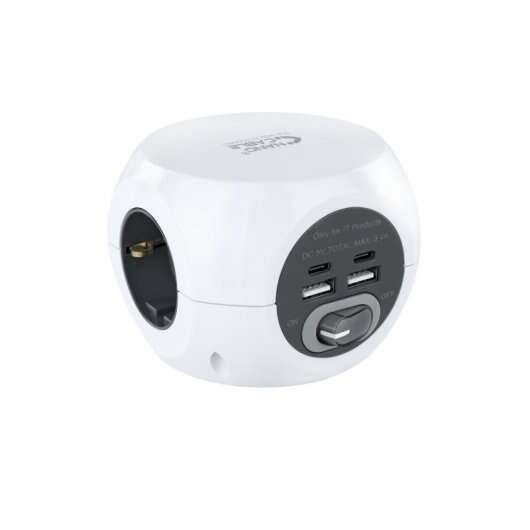 nanocable base de 3 enchufes tipo f + 2x usb a y 2x usb c con interruptor cable de 1.40m