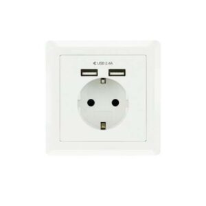 nanocable roseta base de enchufe de pared empotrable tipo schuko con 2 tomas usb 2.4a color blanco