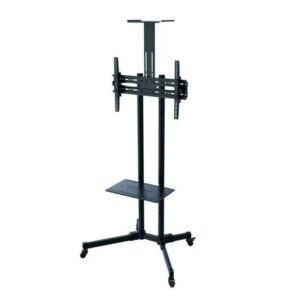 tooq soporte de pantalla de suelo con ruedas 37" 70" bloqueo de ruedas dos estantes peso max 50kg vesa 600x400mm color negro
