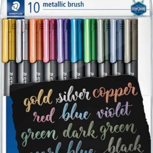 staedtler pack de 10 rotuladores permanentes punta pincel trazo 1 6mm aprox capuchon con clip colores metalicos surtidos