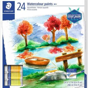 staedtler pack de 24 tubos de acuarela 12ml colores brillantes usar en papel acuarela o cartulina colores surtidos