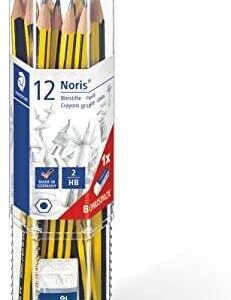 staedtler noris 120 pack de 12 lapices de grafito hexagonales + goma de borrar mina hb ultrarresistente de 2mm madera de bosques sostenibles