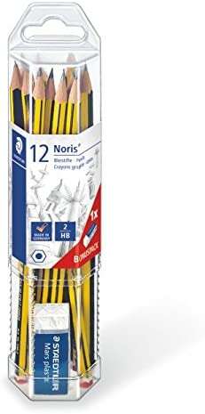 staedtler noris 120 pack de 12 lapices de grafito hexagonales + goma de borrar mina hb ultrarresistente de 2mm madera de bosques sostenibles