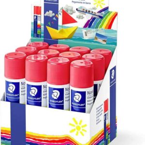 staedtler noris expositor de 12 barras de pegamento 40gr sin disolventes uso escolar pega papel, cartulina, tejido etc