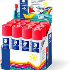 staedtler noris expositor de 12 barras de pegamento 20gr sin disolventes uso escolar pega papel, cartulina, tejido etc