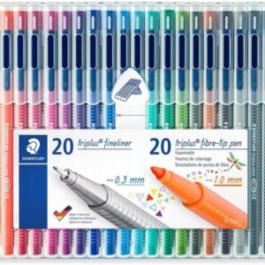 staedtler triplus pack de 20 rotuladores de punta fina 0.3mm + 20 rotuladores de punta fibra 1mm capuchon con clip colores surtidos