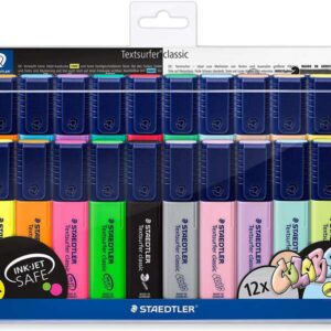 staedtler textsurfer classic 364 pack de 20 marcadores fluorescentes punta biselada trazo entre 1 5mm tinta con base de agua colores surtidos