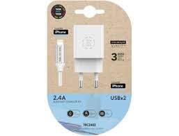 techonetech cargador doble de pared + cable usb a a lightning 1m recubierto de nylon trenzado