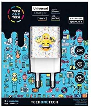 techonetech emojitech smile cargador doble de pared usb a alto rendimiento