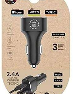 techonetech cargador doble de coche usb a alto rendimiento