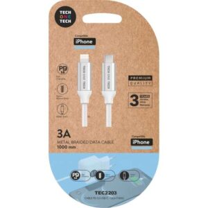 techonetech cable usb c pd 3.0 macho a lightning macho 1m recubierto de nylon trenzado