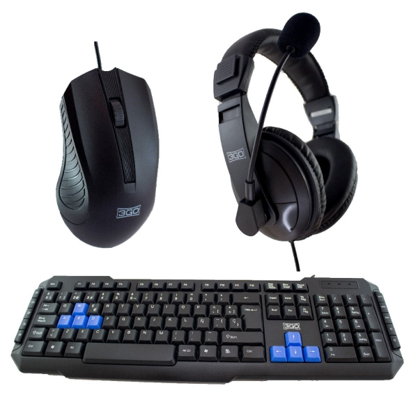3go drile h2 pack usb teclado multimedia + raton 1000dpi 5 botones + auriculares con microfono uso ambidiestro color negro