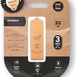techonetech ecotech memoria usb 2.0 32gb (pendrive) fabricado con paja de trigo