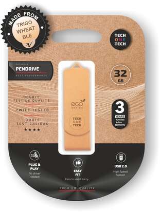 techonetech ecotech memoria usb 2.0 32gb (pendrive) fabricado con paja de trigo