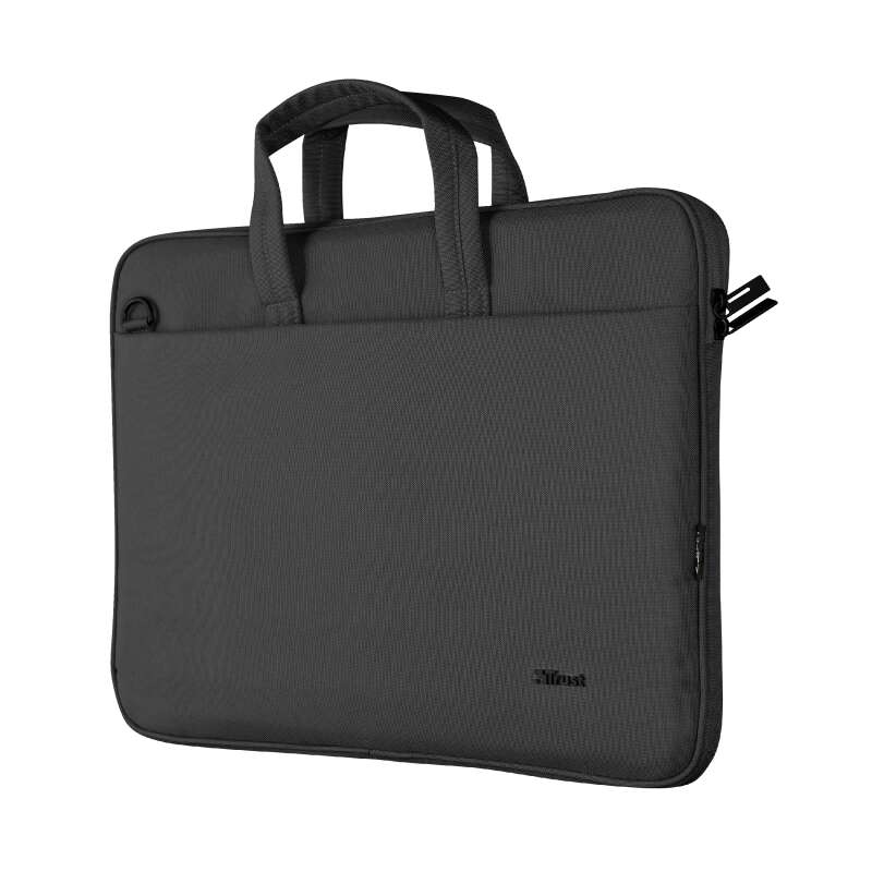 trust bologna maletin para portatil hasta 16" fabricado con materiales reciclados compartimento exterior acolchado asa y bandolera de transporte