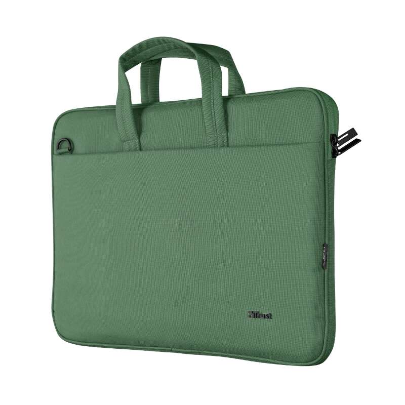 trust bologna maletin para portatil hasta 16" fabricado con materiales reciclados compartimento exterior acolchado asa y bandolera de transporte