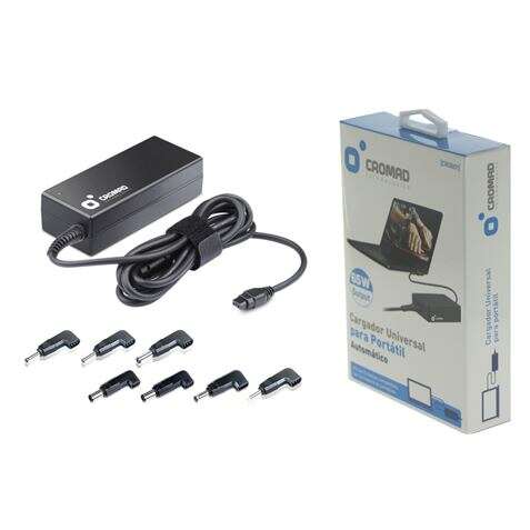 cromad cargador universal automatico para portatil 65w 8 conectores diferentes