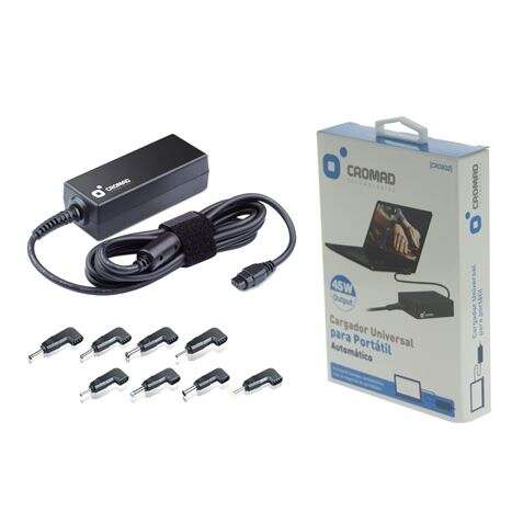 cromad cargador universal automatico para portatil 45w 8 conectores diferentes