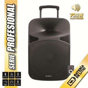 coolsound serie pro altavoz autoamplificado bluetooth 15" 700w max power con bateria usb, entrada mic. jack 6.3mm asa y ruedas de transporte mando a distancia
