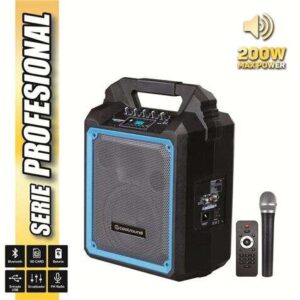 coolsound pro 200 altavoz autoamplificado bluetooth 200w 6.5" 60w rms con bateria usb, sd, entrada mic. jack 6.3mm 1 microfono serie pro cool autonomia hasta 3.5h asa de transporte mando a distancia