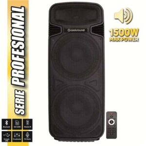 coolsound pro 500 altavoz autoamplificado bluetooth 1500w 2x15" 450w rms usb, sd, entrada mic. jack 6.3mm mando a distancia