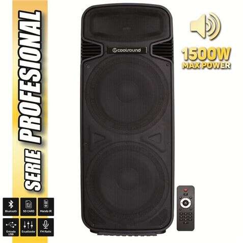 coolsound pro 500 altavoz autoamplificado bluetooth 1500w 2x15" 450w rms usb, sd, entrada mic. jack 6.3mm mando a distancia