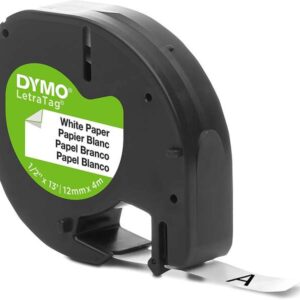 dymo letratag s0721510 cinta de etiquetas original para rotuladora texto negro sobre fondo blanco ancho 12mm x 4 metros (91200)