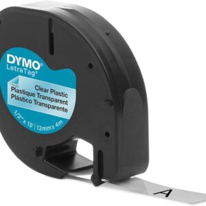 dymo letratag s0721530 cinta de etiquetas original para rotuladora texto negro sobre fondo transparente ancho 12mm x 4 metros (12267)
