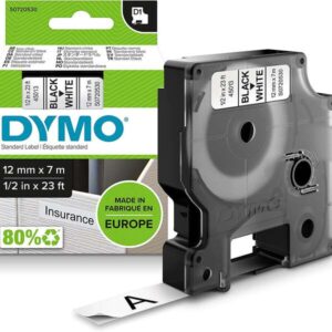 dymo d1 45013 cinta de etiquetas original para rotuladora texto negro sobre fondo blanco ancho 12mm x 7 metros s0720530