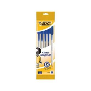 bic cristal original pack de 5 boligrafos de bola punta redonda de 1.0mm trazo 0.4mm tinta con base de aceite color azul