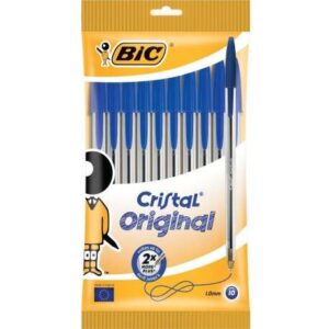 bic cristal original pack de 10 boligrafos de bola punta redonda de 1.0mm trazo 0.4mm tinta con base de aceite color azul