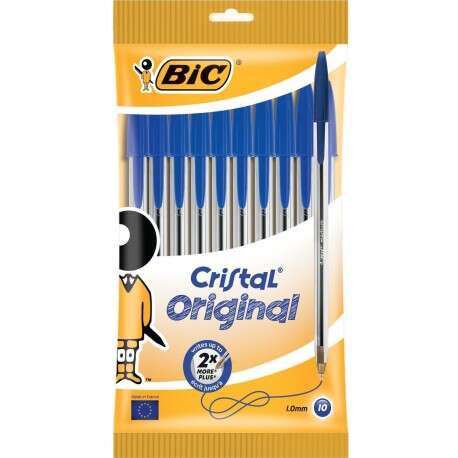 bic cristal original pack de 10 boligrafos de bola punta redonda de 1.0mm trazo 0.4mm tinta con base de aceite color azul