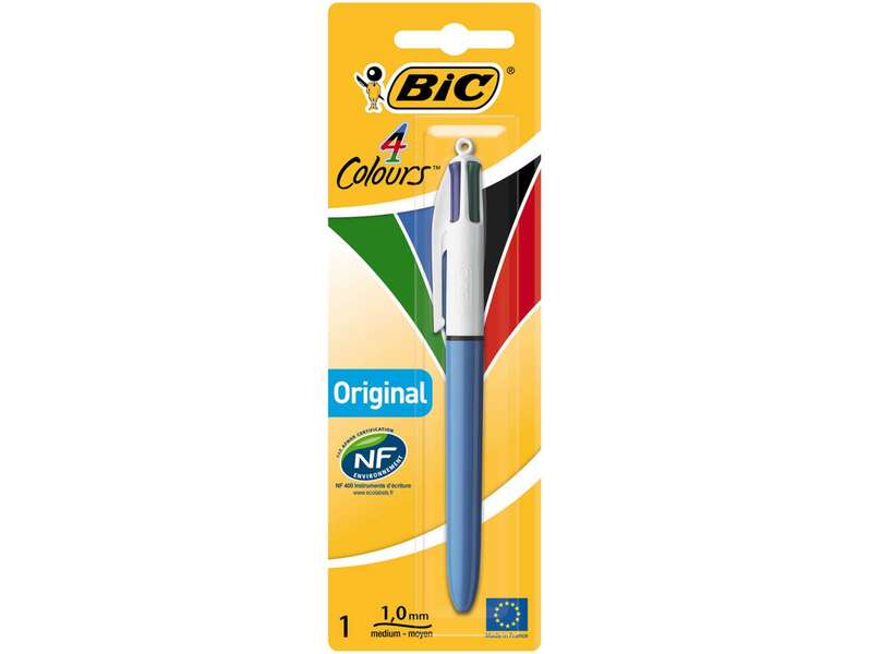 bic 4 colours original boligrafo de bola retractil punta media de 1.0mm tinta con base de aceite cuerpo azul/blanco 4 colores