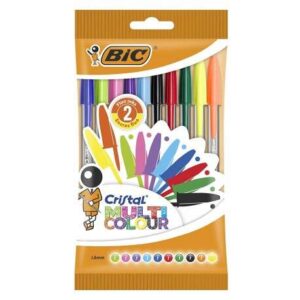 bic cristal multicolour pack de 10 boligrafos de bola punta redonda de 1.6mm trazo 0.42mm tinta con base de aceite colores surtidos