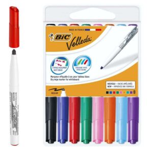 bic velleda 1741 pack de 8 rotuladores para pizarra punta media trazo de 1.4mm borrado optimo colores surtidos