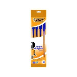bic cristal original fine pack de 4 boligrafos de bola punta redonda de 0.8mm trazo de 0.3mm tinta con base de aceite color azul