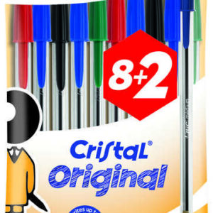 bic cristal original pack de 10 boligrafos de bola punta redonda de 1.0mm trazo 0.4mm tinta con base de aceite colores surtidos
