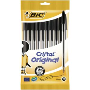 bic cristal original pack de 10 boligrafos de bola punta redonda de 1.0mm trazo 0.4mm tinta con base de aceite color negro