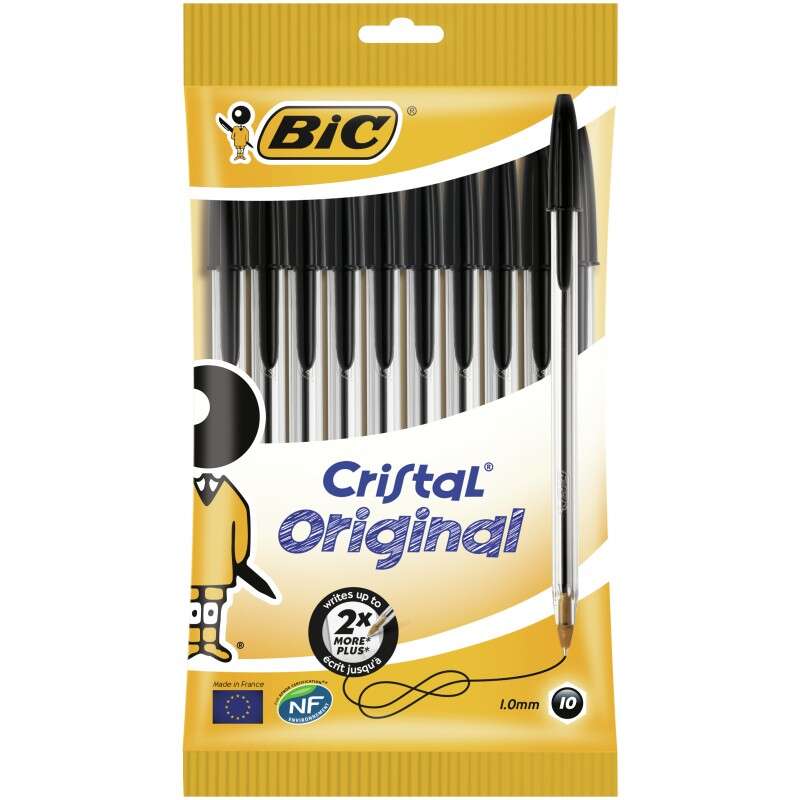 bic cristal original pack de 10 boligrafos de bola punta redonda de 1.0mm trazo 0.4mm tinta con base de aceite color negro