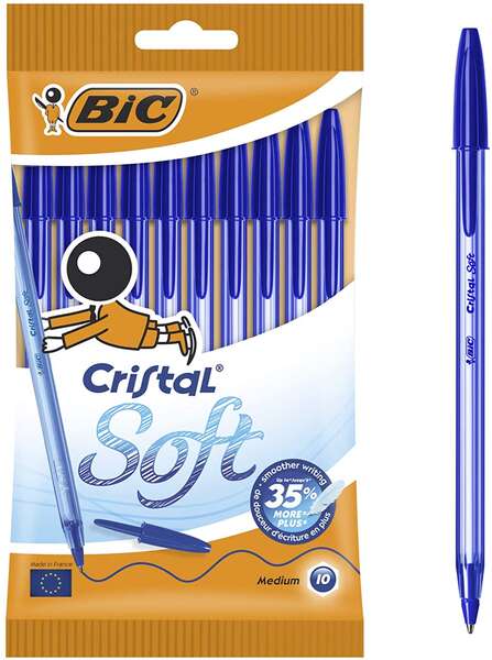 bic cristal soft pack de 10 boligrafos de bola punta media de 1.2mm trazo 0.45mm escritura mas fluida color azul