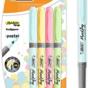 bic highlighter grip pack de 4 marcadores fluorescentes pastel tinta con base de agua punta biselada trazo entre 1.60 y 3.30mm colores surtidos