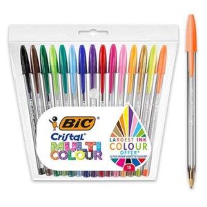 bic cristal multicolour pack de 15 boligrafos de bola punta 1.6mm trazo 0.42mm tinta con base de aceite colores surtidos