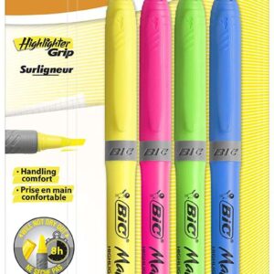 bic highlighter grip pack de 4 marcadores fluorescentes tinta con base de agua punta biselada trazo entre 1.60 y 3.30mm colores surtidos