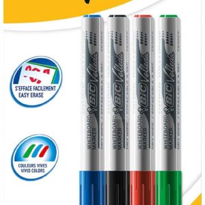 bic velleda 1741 pack de 4 rotuladores para pizarra punta media trazo de 1.4mm borrado optimo colores surtidos