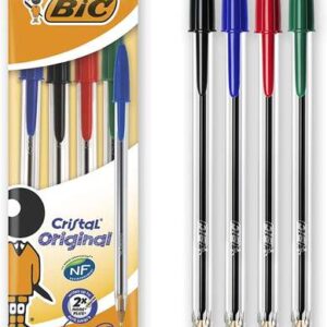 bic cristal original pack de 4 boligrafos de bola punta redonda de 1.0mm trazo 0.4mm tinta con base de aceite colores surtidos