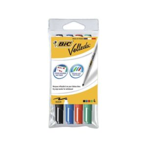 bic velleda 1741 pack de 4 rotuladores para pizarra punta media trazo de 1.4mm borrado optimo colores surtidos