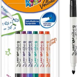 bic kids mini velleda pack de 6 rotuladores para pizarra punta bloqueada tinta con base de alcohol borrado optimo colores surtidos