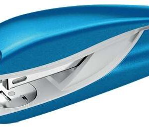 petrus 635 wow grapadora metalica + caja de 200 grapas hasta 30 hojas extraegrapas integrado grapado cerrado, abierto y clavado color azul metalizado